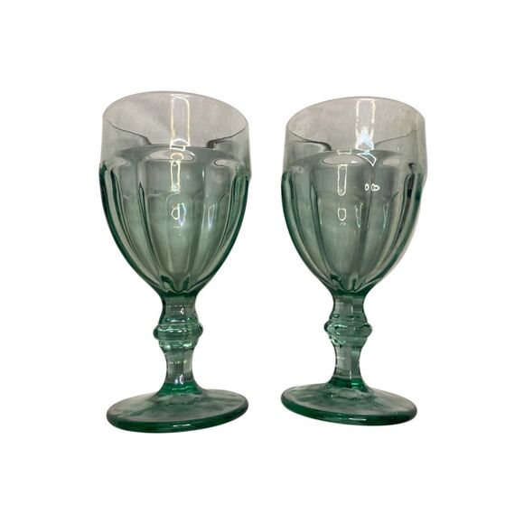Vintage Libbey Duratuff Gibraltar Spanish Green Water Goblets Set Of Two Kitchen - Picture 1 of 9